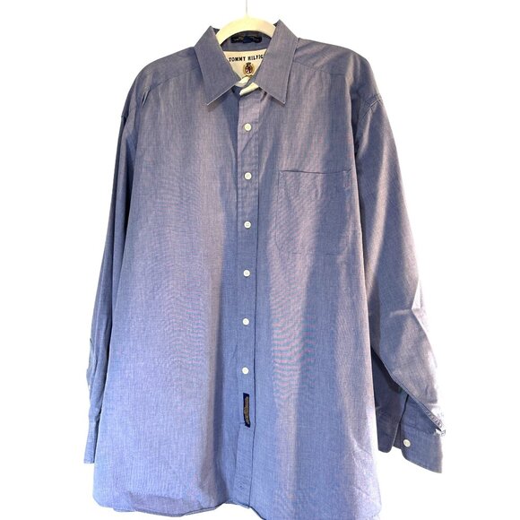 Tommy Hilfiger Mens Shirt Button Up Pocket Blue Size 17/35 - Picture 1 of 6